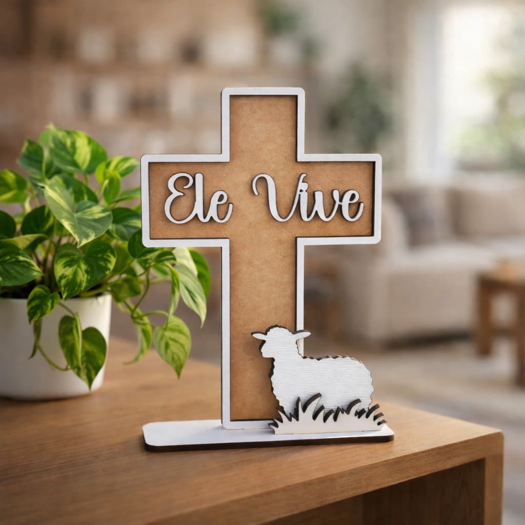 Cruz Ele Vive Decoração Enfeite Mesa Lembrancinha Pascoa em MDF