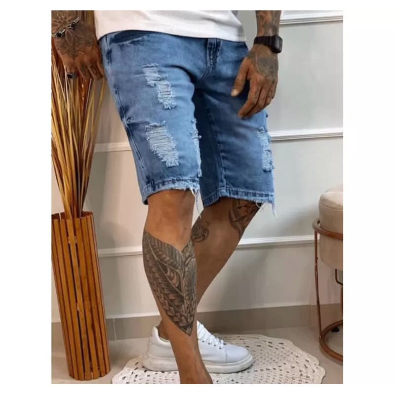 bermuda jeans masculino rasgada destroyed moda verao tendencia linha premium original outket de fabrica 03
