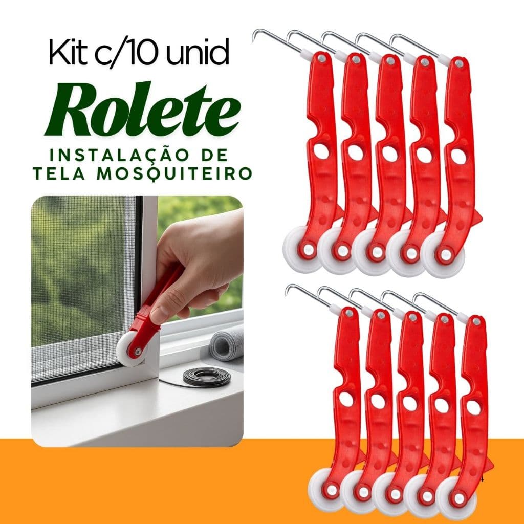 Kit 10 Rolete Com Gancho Aplicador Tela Rede Mosqueteira Roldana para Janela e Porta