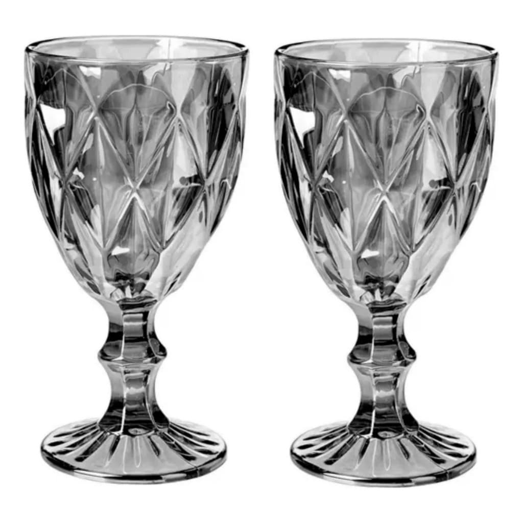 Jogo Taça Cinza Grafite Vidro Diamond 320 Ml - 02 ou 04 Unidades Cinza Grafite