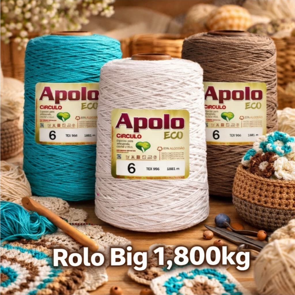 Barbante Apolo Fio 6 Big 1,8kg Círculo – Ideal para Crochê, Tricô, Tapeçaria e Artesanato, fio