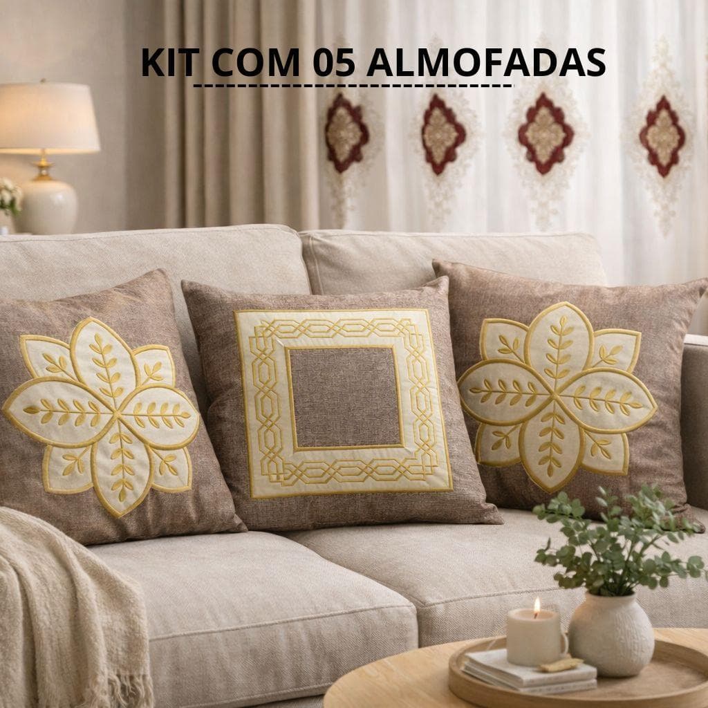 Kit com 5 capas Almofadas Bordadas Elegantes | 45x45