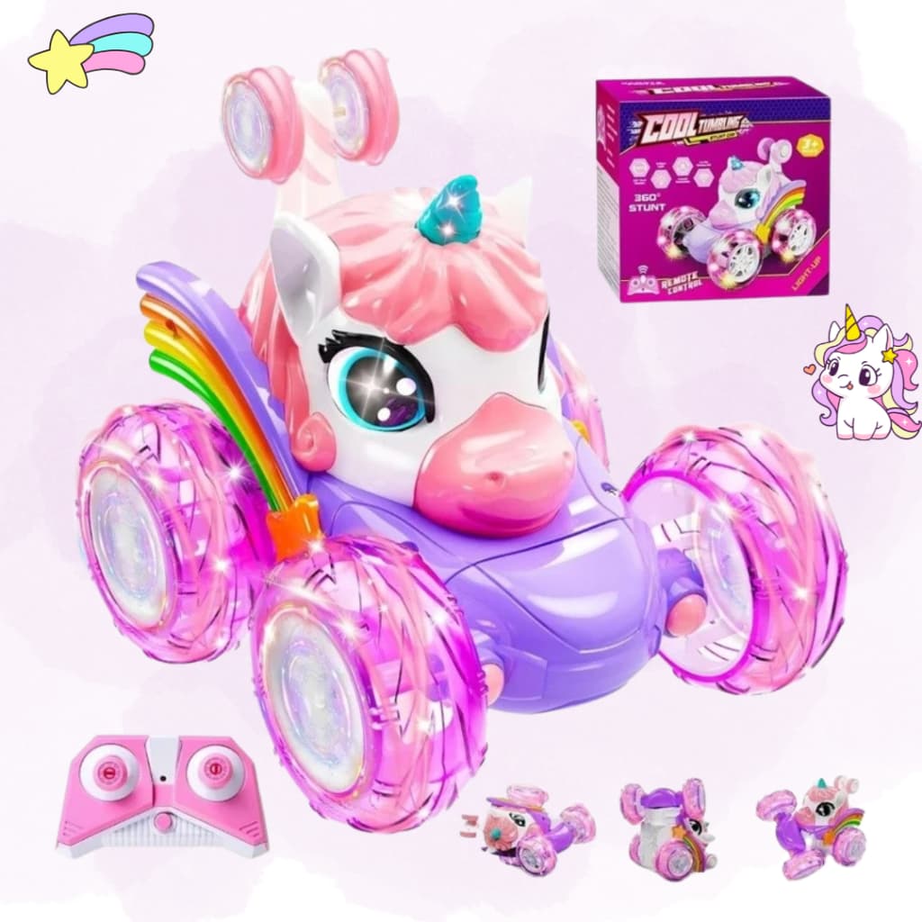 Carro Unicórnio USB Acrobático Brinquedo com Luz e Giro 360º