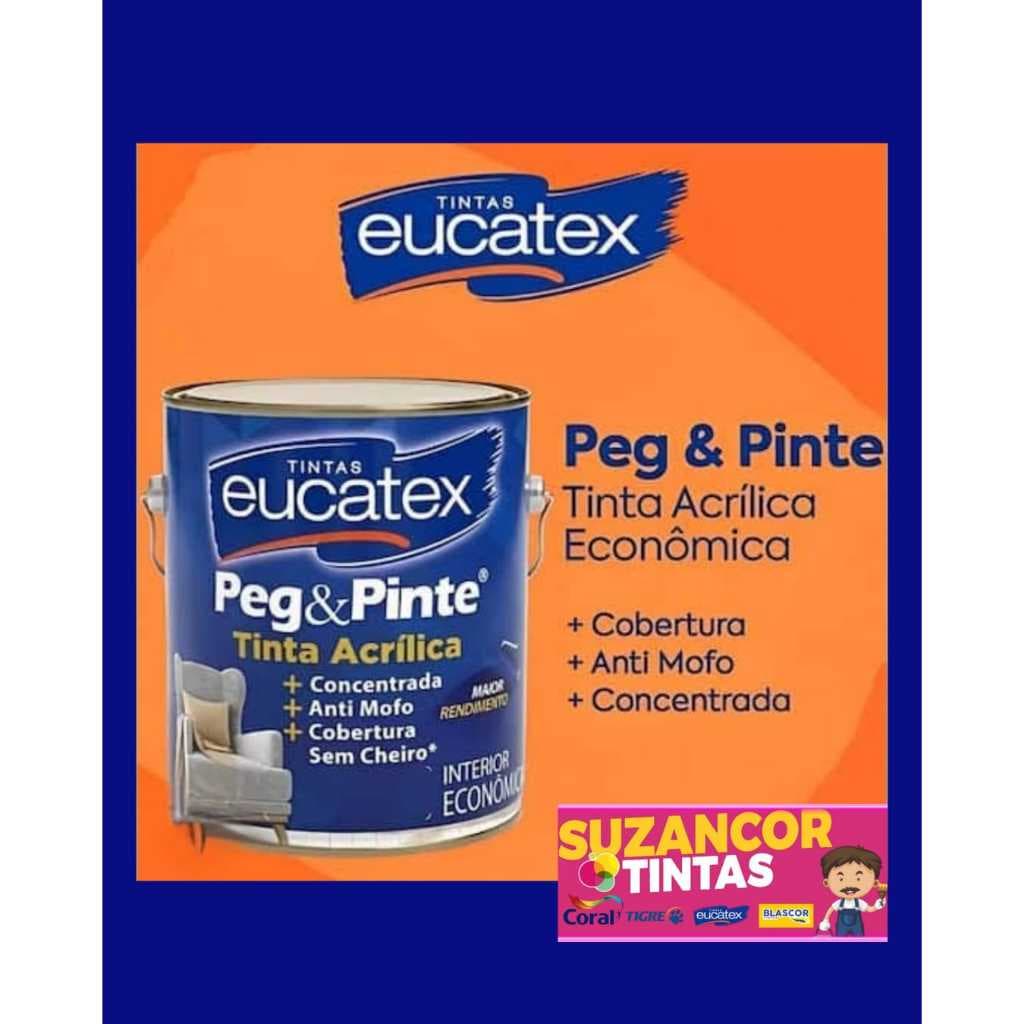 Látex Acrílico Peg Pinte Eucatex 3,6 litros Várias Cores