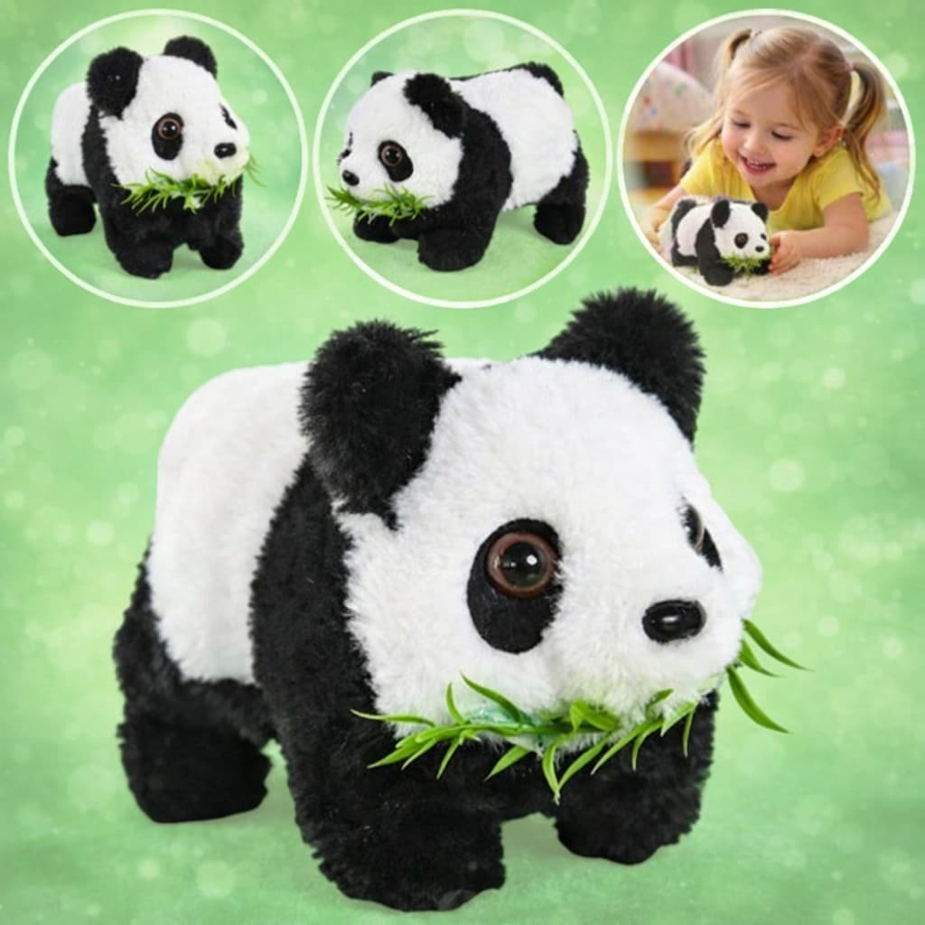 Brinquedo Panda Pelúcia Infantil Anda Som Infantil Presente Branco Preto