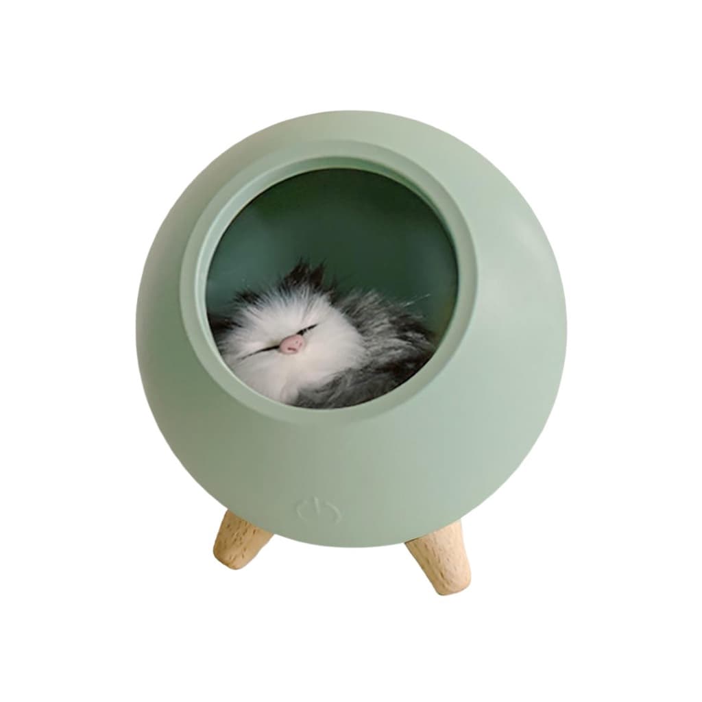 Luminária De Mesa Noturna Gatinho De Pelúcia verde