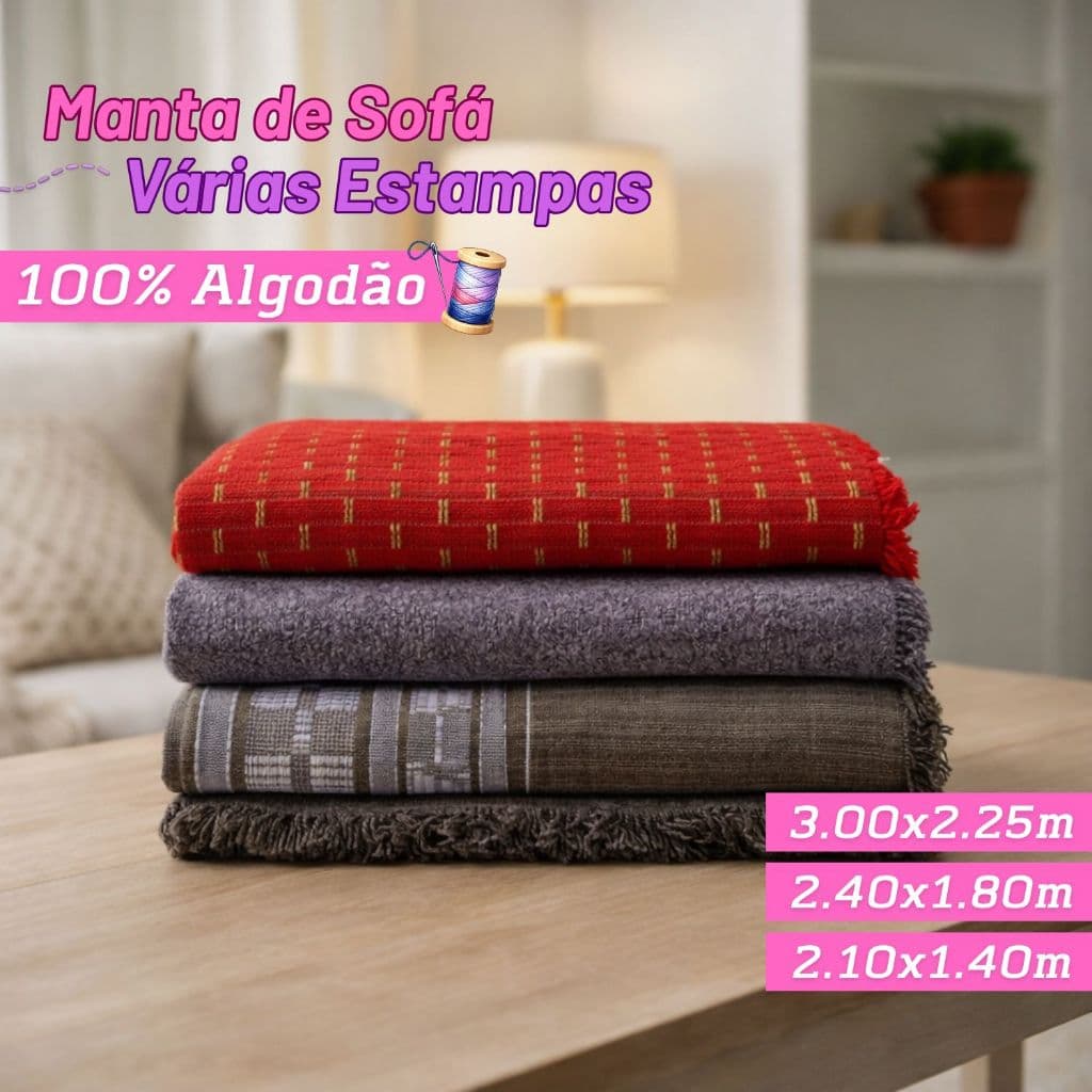 Manta para Sofá Gigante Decorativa Premium Algodão Protetora Vários Tamanhos