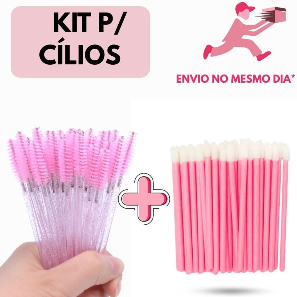 Kit Aplicador de Gloss + Escovinha Descartável Extensão Cílios Sobrancelhas Cilios