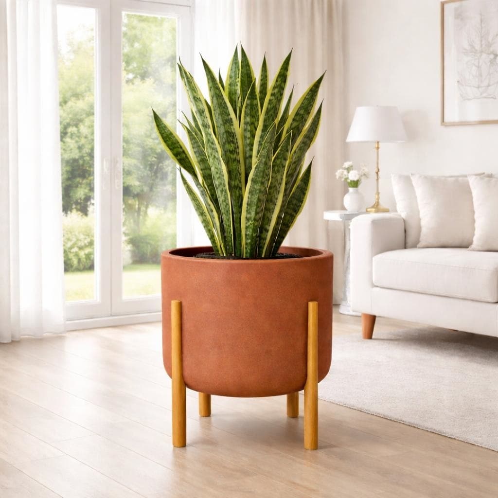 Vaso para planta Nordico P, cilíndrico com pé em madeira/plantas/design moderno-vaso sofisticado/decoração de interiores
