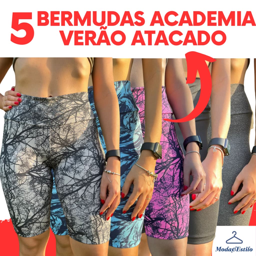 5 Bermuda Suplex Feminina Short Fitness Ciclista Academina Caminhada Plus Size Preto Cinza Estampada