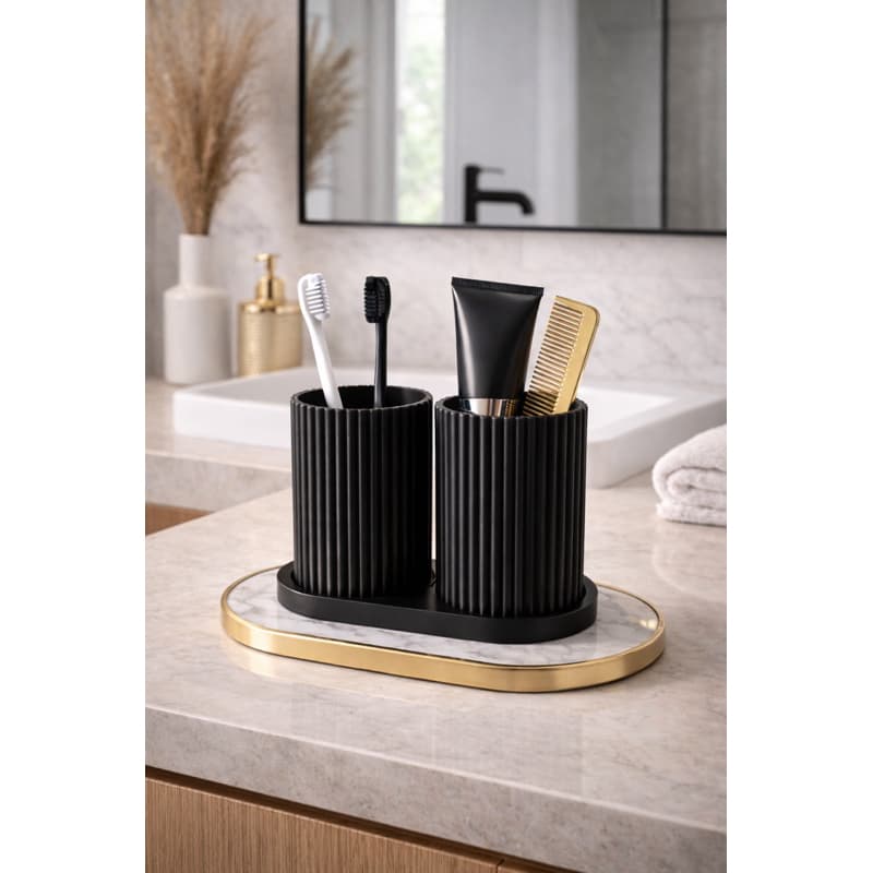 Porta Escovas Duplo Organizador de Banheiro para Escova e Creme Dental – Porta Escovas Moderno