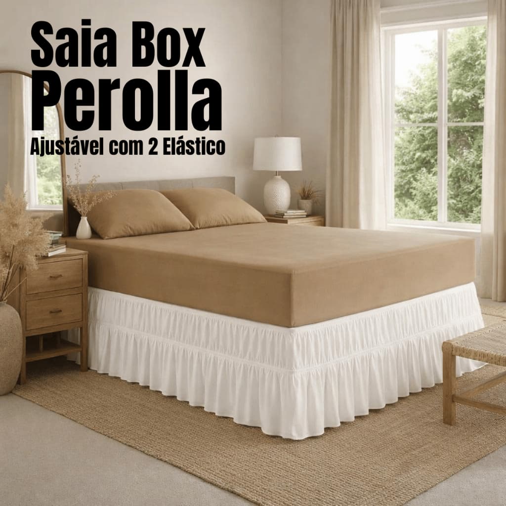 Saia Box Ajustável com 2 Elástico Para Cama Box Casal Padrão e Queen Perolla Barato Envio Imediato