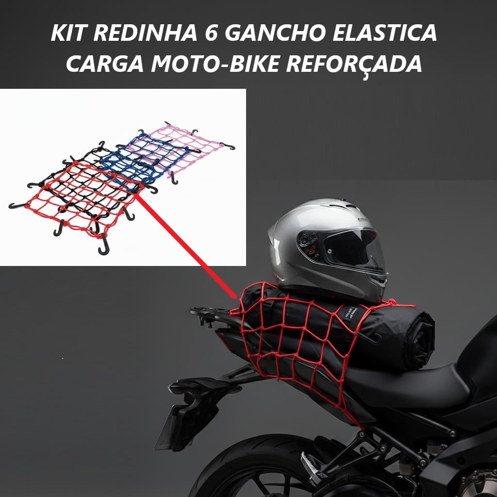Redinha Aranha Elástica Para Moto e Bike Carga Capa Capacete Com 6 Ganchos Plastico Reforçado Rede