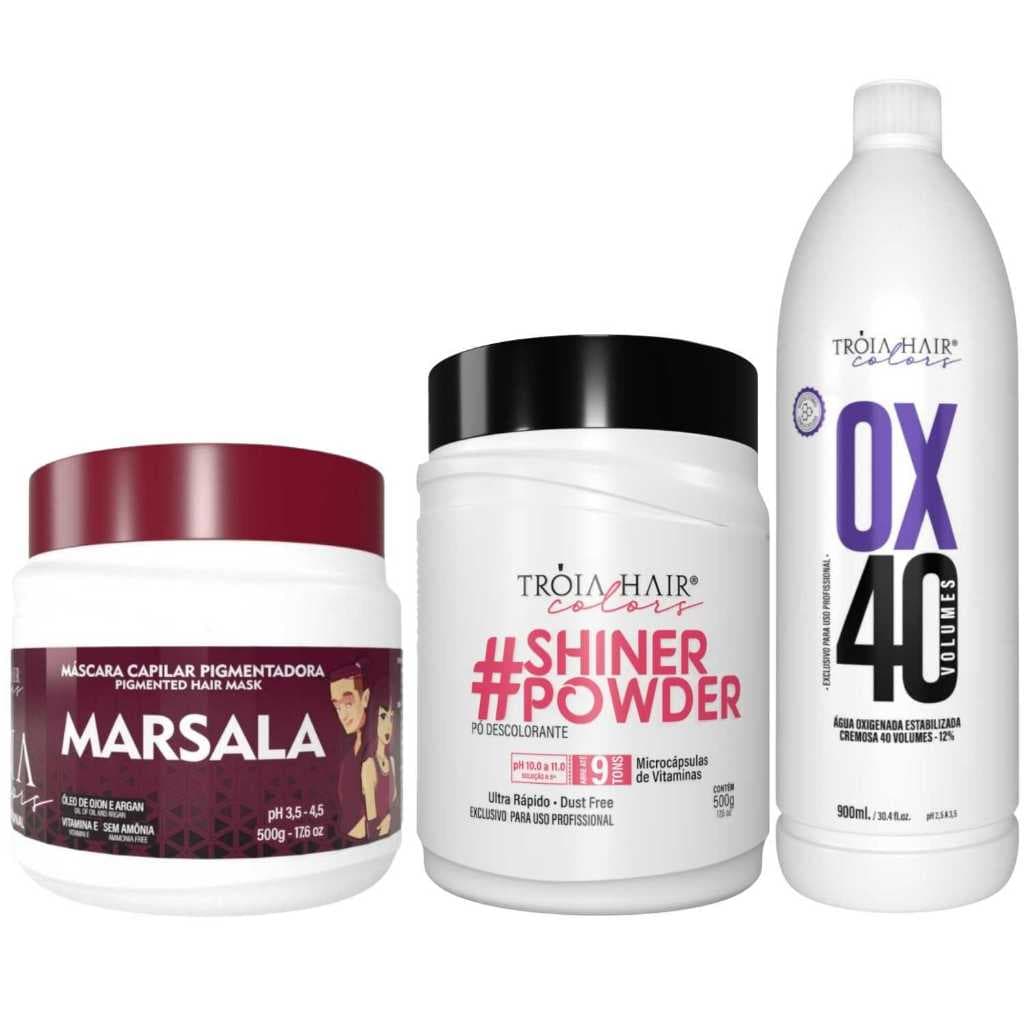 Pó Descolorante Premium 500g + OX 40 900ml + Troia Colors Marsala 500g - Troia Hair
