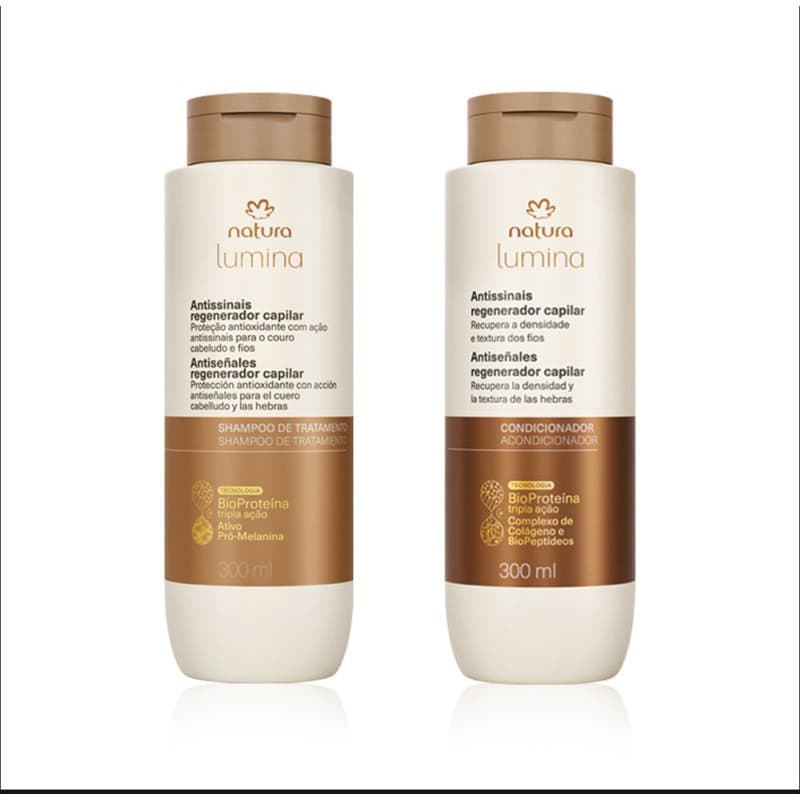 Kit Natura Lumina Antissinais Regenerador Capilar Shampoo + Condicionador Tratamento Reparação Brilho Força Original Top