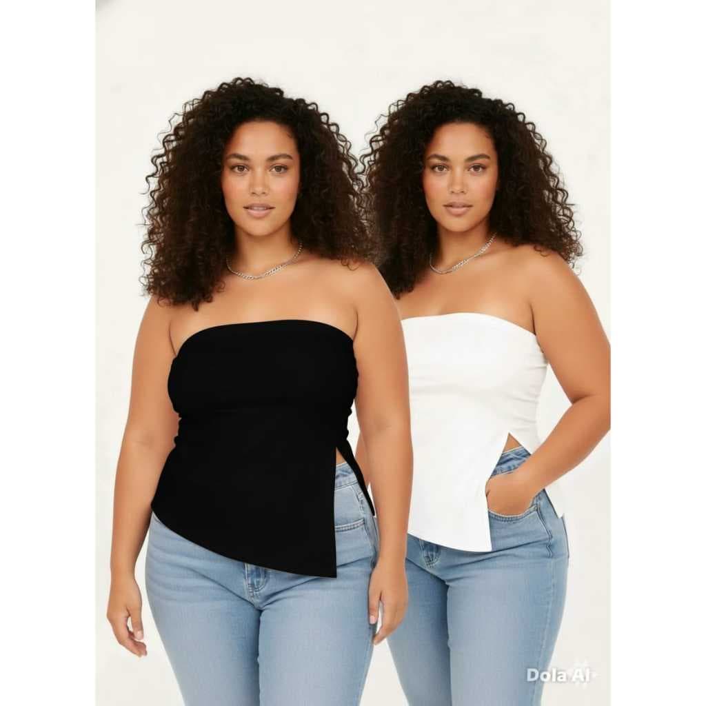 2- Tomara que Caia Assimétrico Plus Size Básico Cropped Top Tupe Com forro
