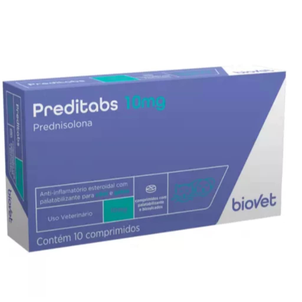 Preditabs 10mg Prednisolona Anti-inflamatório Esteroidal para Cães C/10 comprimidos - Biovet