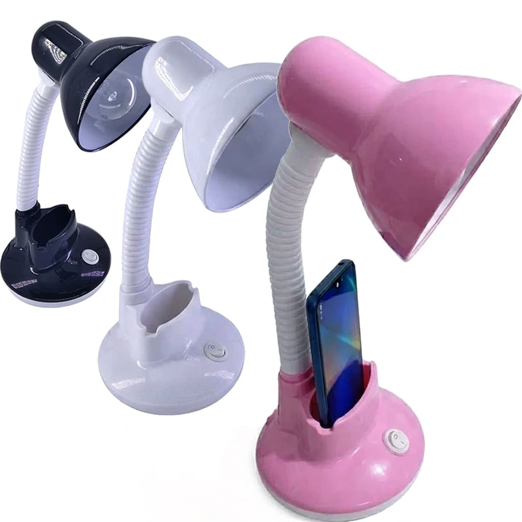 Luminária Grande De Mesa Com Suporte Para Celular Articulável Abajur Estudos Trabalho Manicure