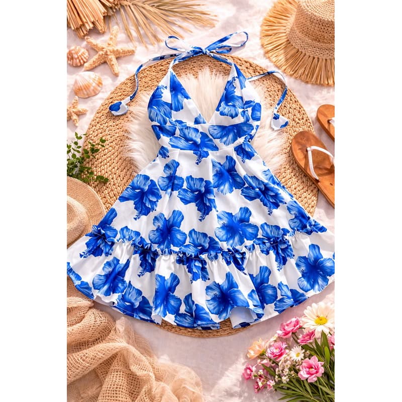 vestido estampados floral curto, de alcinha Rodadinho