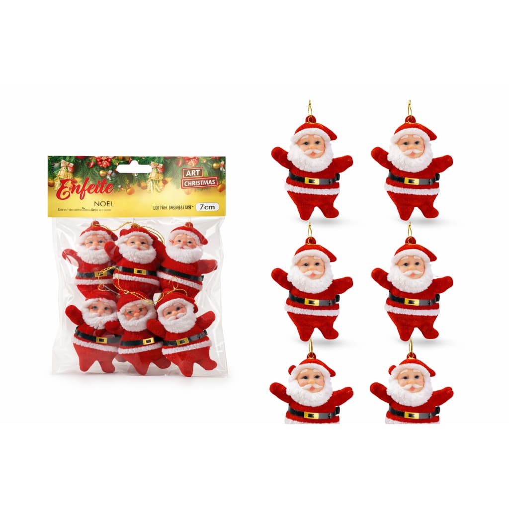 Enfeite de Natal Papai Noel Kit com 6 Unidades Para Árvore e Decoração