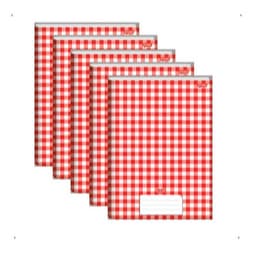 kit 6 Caderno Brochura Universitário Capa Dura 96 Folhas Stiff Vermelho Xadrez - Pacote com 6 Unidades