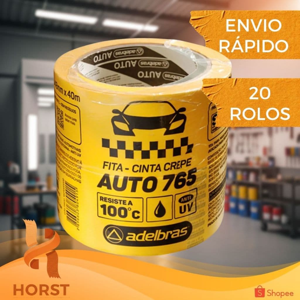 Fita Crepe Automotiva Amarela Adelbras 765 18mmx40m – Resistente a Altas Temperaturas Funilaria