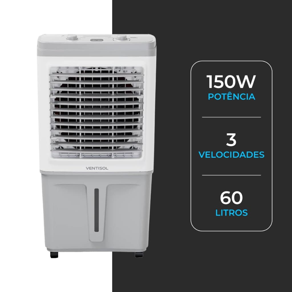 Climatizador Evaporativo Ventisol Pro 60L 150W com Painel Completo e 3 Velocidades