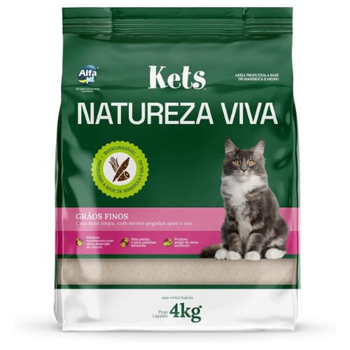 Areia Higiênica Kets Natureza Viva Grãos Finos Biodegradável – 4kg