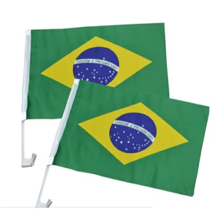 Kit 2 Bandeiras do Brasil 30cmX45cm para Carro Vidro com Cabo de Suporte