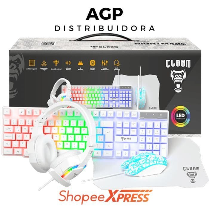 Kit Gamer Branco Combo 4 em 1 Teclado Gamer, Mouse Gamer, Headset Gamer e Mousepad Brancos!