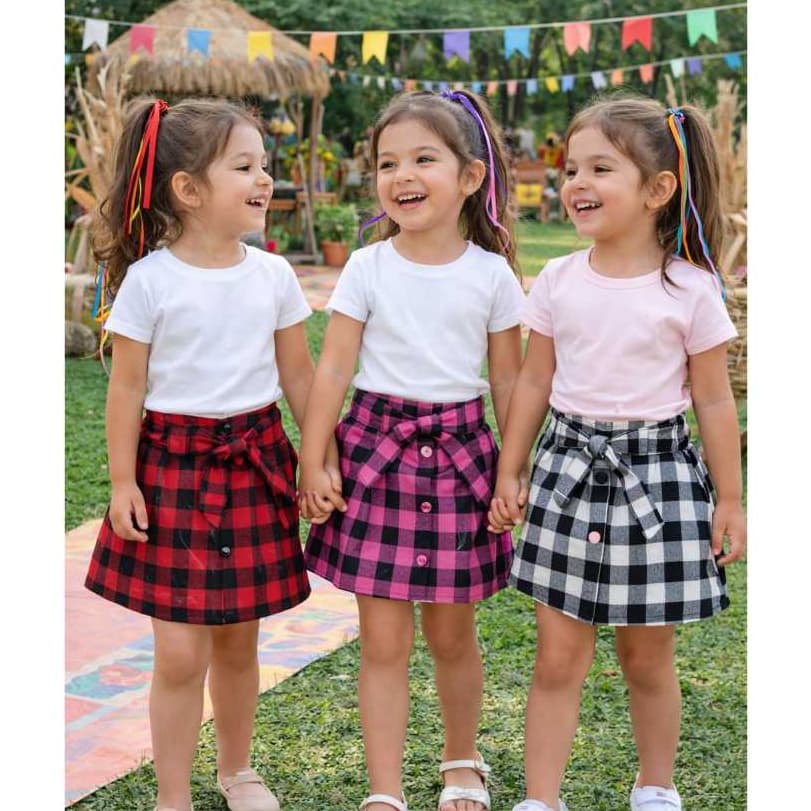 Saia Xadrez Infantil Juvenil Menina Flanelada mini diva
