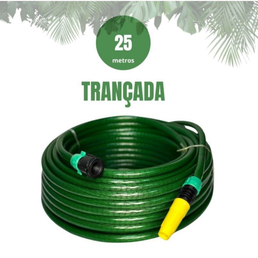 Mangueira de jardim trançada verde resistente e flexível verde jardim com esguicho  25  metros
