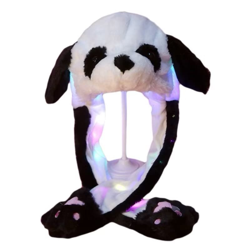 Chapéu de pelúcia com luzes LED, orelhas móveis  estampa de panda.