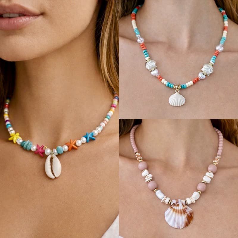 Colar feminino praia - tendência verão - colar com concha - colar buzios colorido - Choker moda praia