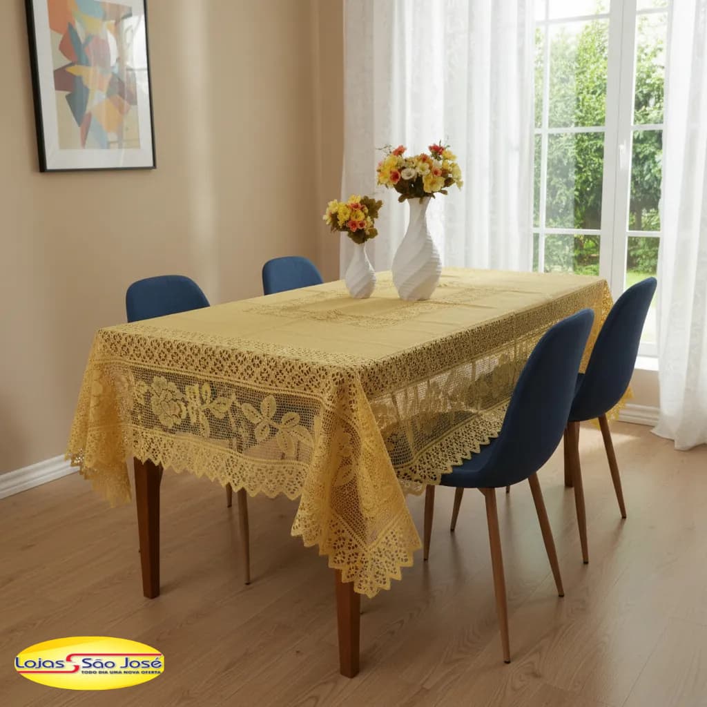 Toalha de Mesa Renda 4 Cadeiras Grosa 1,45m x 1,45m Quadrada – Fibra de Coco Branil