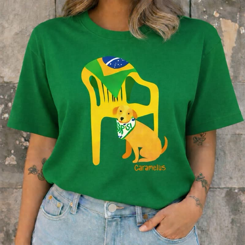 Camiseta Feminina Brasil Cachorro Caramelo Patriota T-shirt Algodão Premium Moda copa
