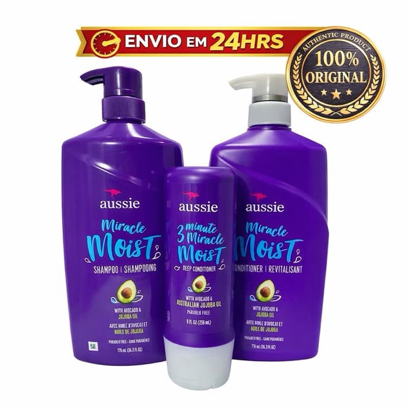 Kit Shampoo Condicionador e Máscara Aussie 778ml - ORIGINAL