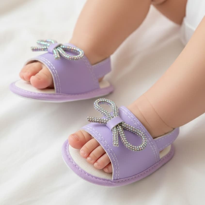 Sandália Infantil Meninas Enfeite Laço Glitter Brilho Delicado Leve Macio Confortável