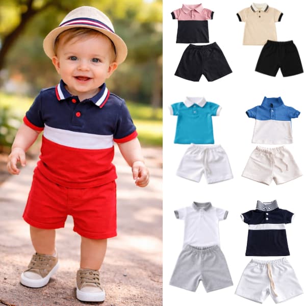 Conjunto polo infantil - blusa/camisa/camiseta com short/bermuda confortável tecido de qualidade.