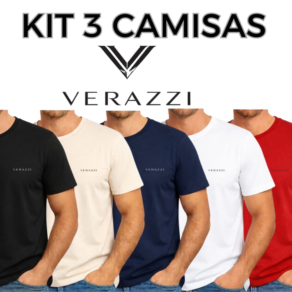 Kit 3 Camisetas Verazzi Premium Masculina 100% Algodão Moderna Casual Lisa Verazzi