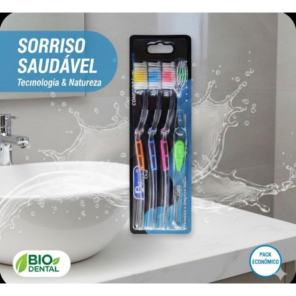 Escova Dental Adulto Bio Oral - Cerdas Macias e Cabo Ergonômico KIT COM 4