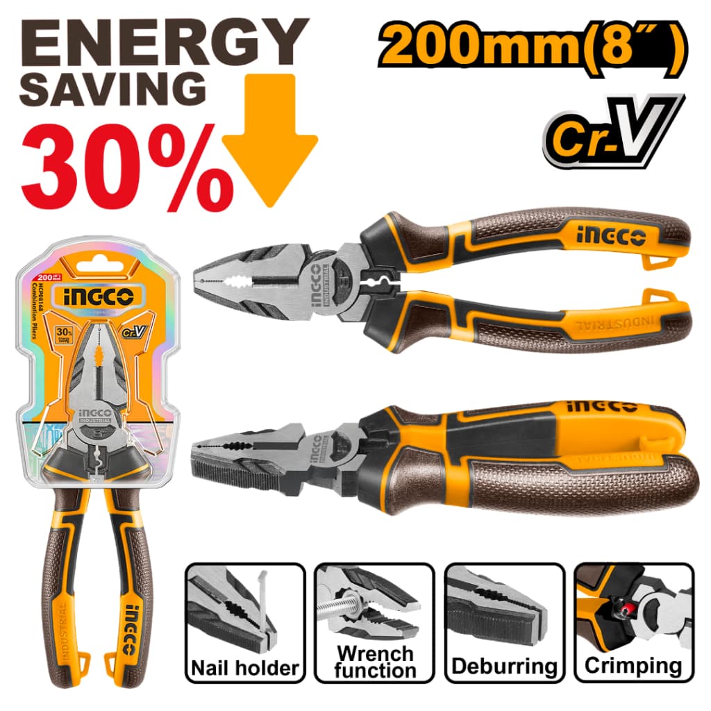 Alicate Universal Alta Performance 8″ 200mm INGCO HHCP28200 Cr-V Profissional