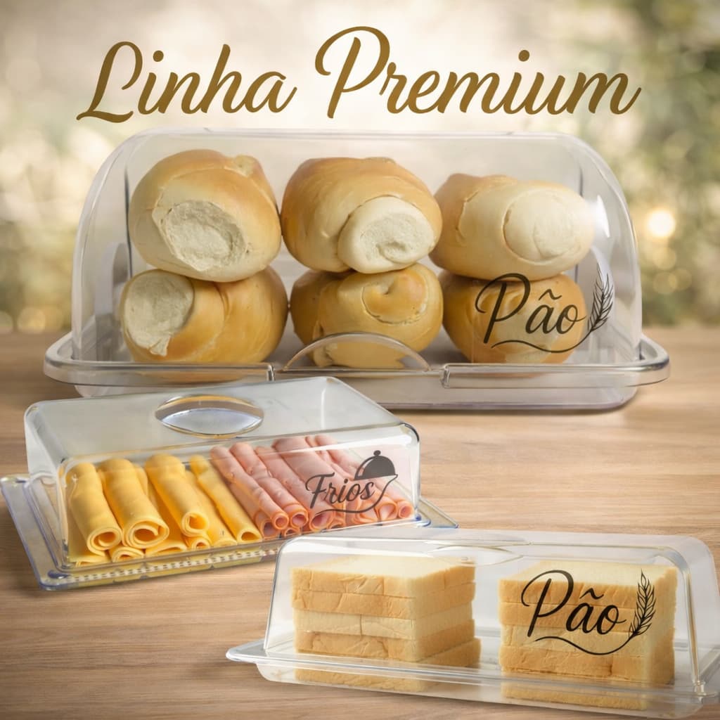 Porta Pão Luxo Cristal Com Tampa Articulável  Acrilico Guarda Pães Bolachas Doces Forma Frios
