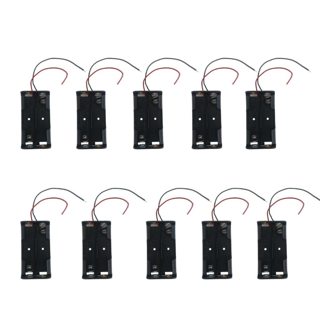KIT 10 PEÇAS Suporte para 2 Pilhas AA com Fios – 3v Canoa Preto para Projetos Eletrônicos / Brinquedos/ kits educativos