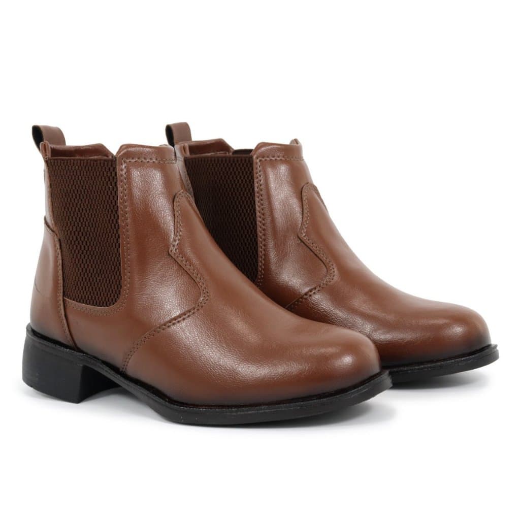 Bota Coturno Feminino Chelsea Cappucino Cano baixo Solado de borracha Antiderrapante com salto grosso