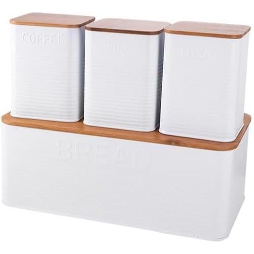 Jogo Porta Pão Bread Potes Coffee Tea Sugar Branco Mimo Style
