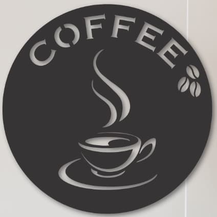 Placa Quadro Decorativo Coffee Círculo Cantinho Do Café Madeira MDF Com Fita Dupla Face Adesiva Preto Fosco