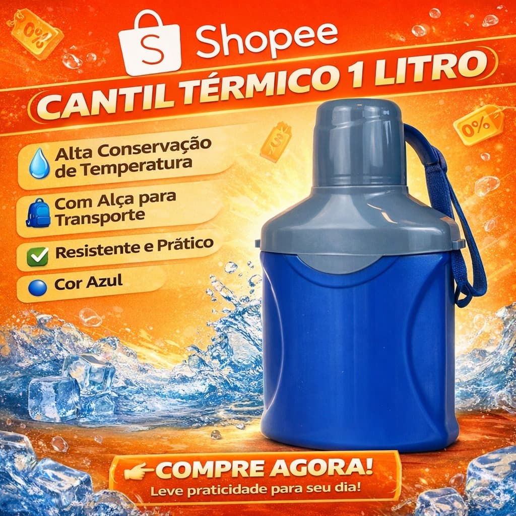 Cantil Térmico 1 Litro Alta Qualidade – Praticidade e Conservação em Qualquer Lugar azul