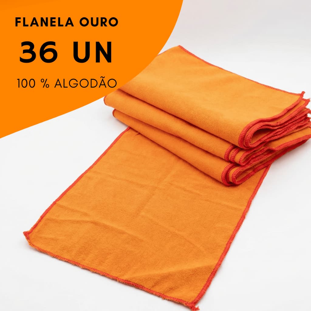 Kit 36 Flanela Laranja 38x28 Algodão | Pano Flanela Limpeza Multiuso | Overloque