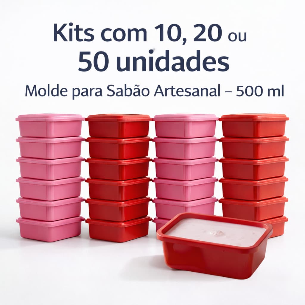 Kit Formas Sabão e Sabonete Artesanal 500ml Plástico Reforçado Molde Barra Multiuso Com Tampa